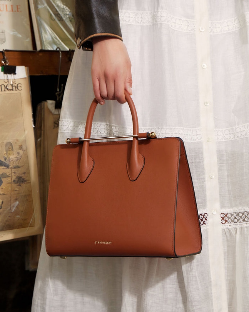 Brown Strathberry The Midi Tote Crossbody Bag | UK JUQD-27349