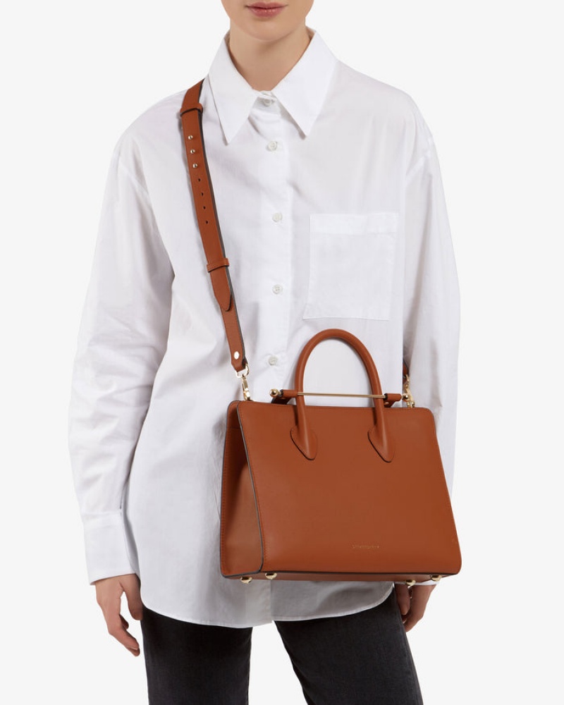 Brown Strathberry The Midi Tote Crossbody Bag | UK JUQD-27349