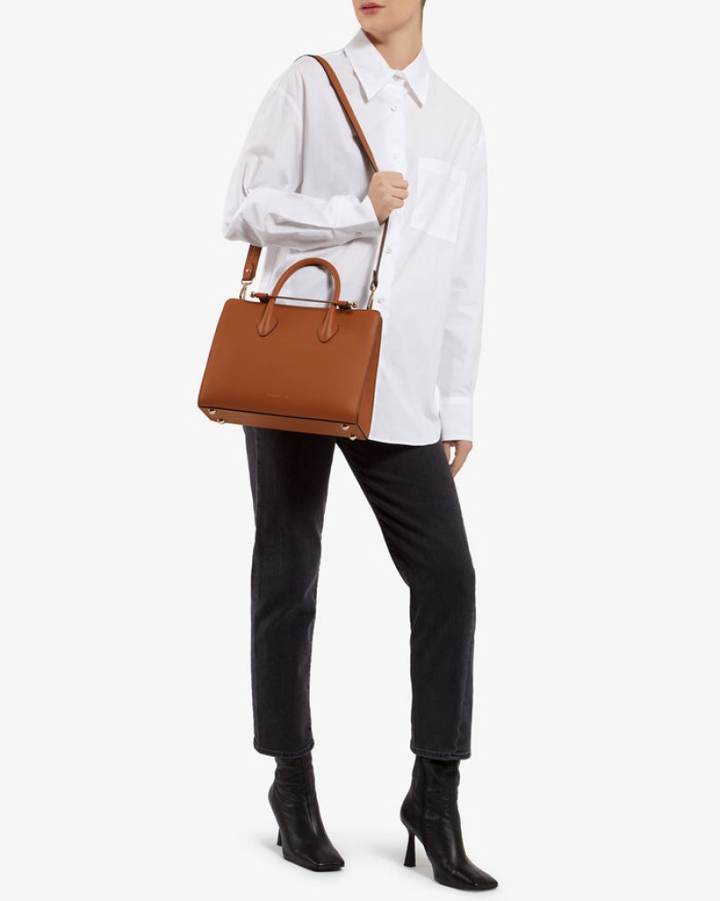 Brown Strathberry The Midi Tote Crossbody Bag | UK JUQD-27349