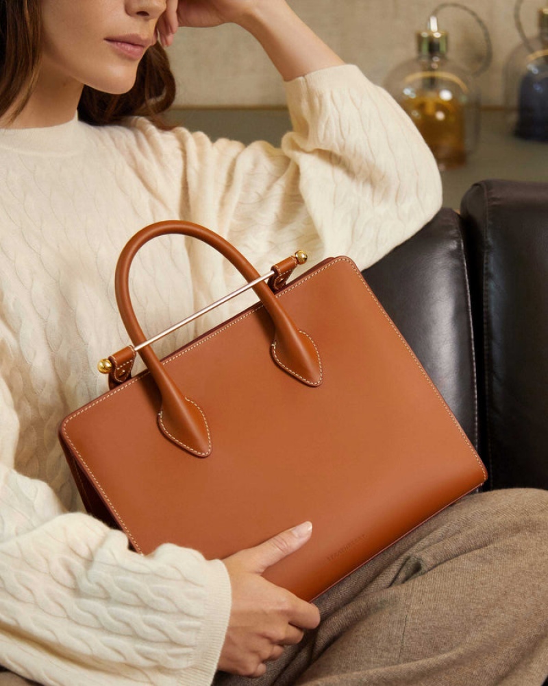 Brown Strathberry The Midi Tote Crossbody Bag | UK EVOJ-49806