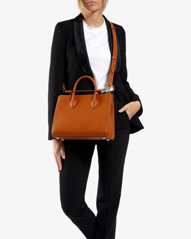 Brown Strathberry The Midi Tote Crossbody Bag | UK EVOJ-49806