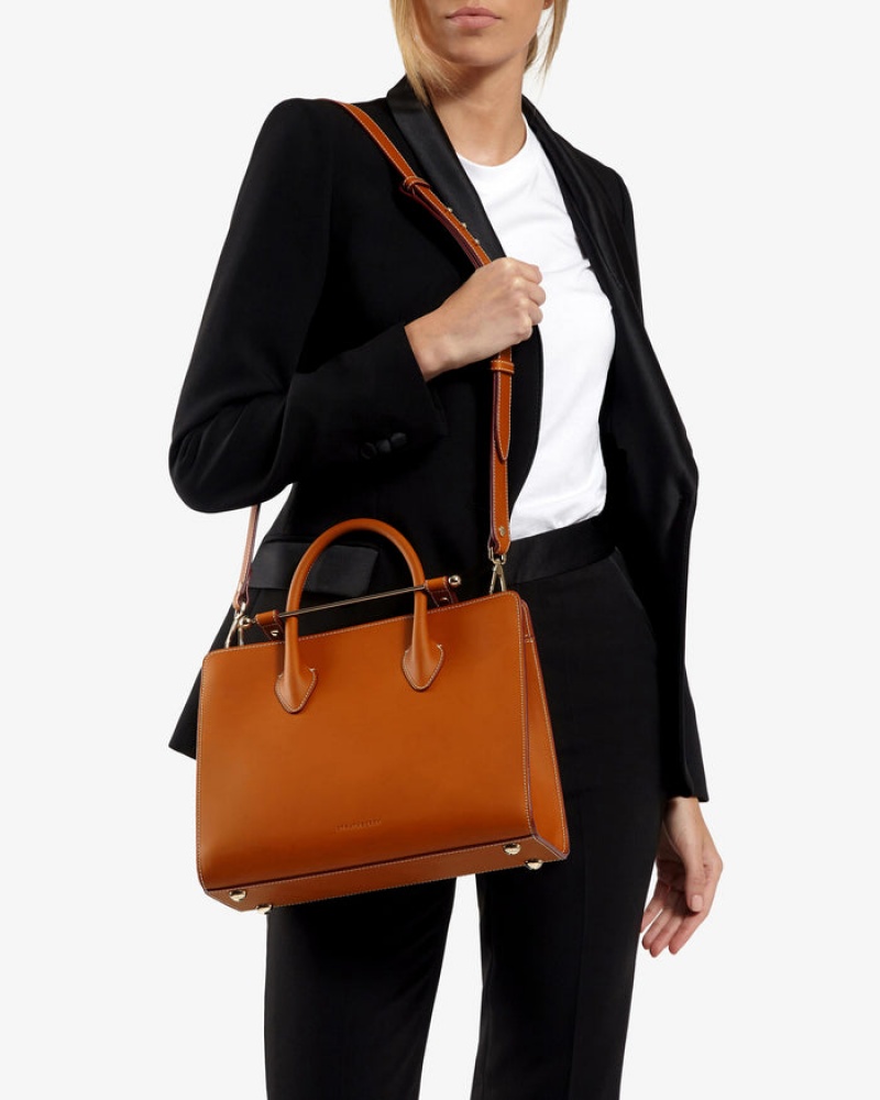 Brown Strathberry The Midi Tote Crossbody Bag | UK EVOJ-49806