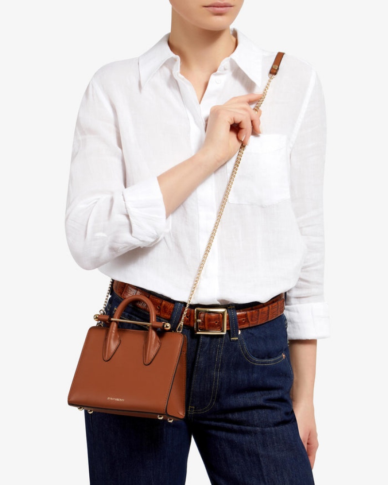 Brown Strathberry The Nano Tote Crossbody Bag | UK DKUX-04258