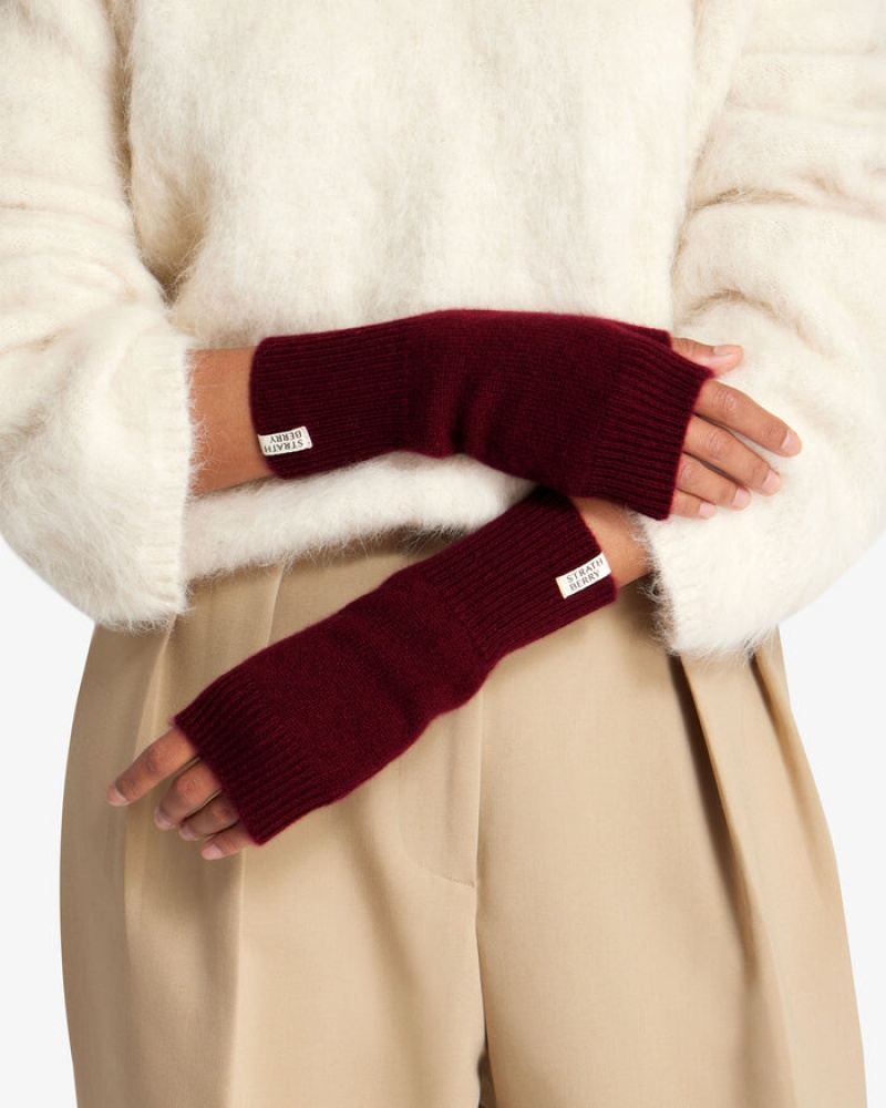 Burgundy Strathberry Cashmere Fingerless Gloves | UK JEQP-49603