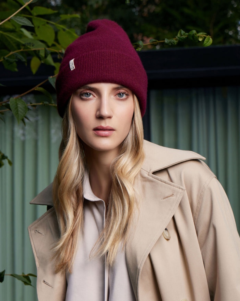 Burgundy Strathberry Cashmere Ribbed Beanie | UK PGHC-31768