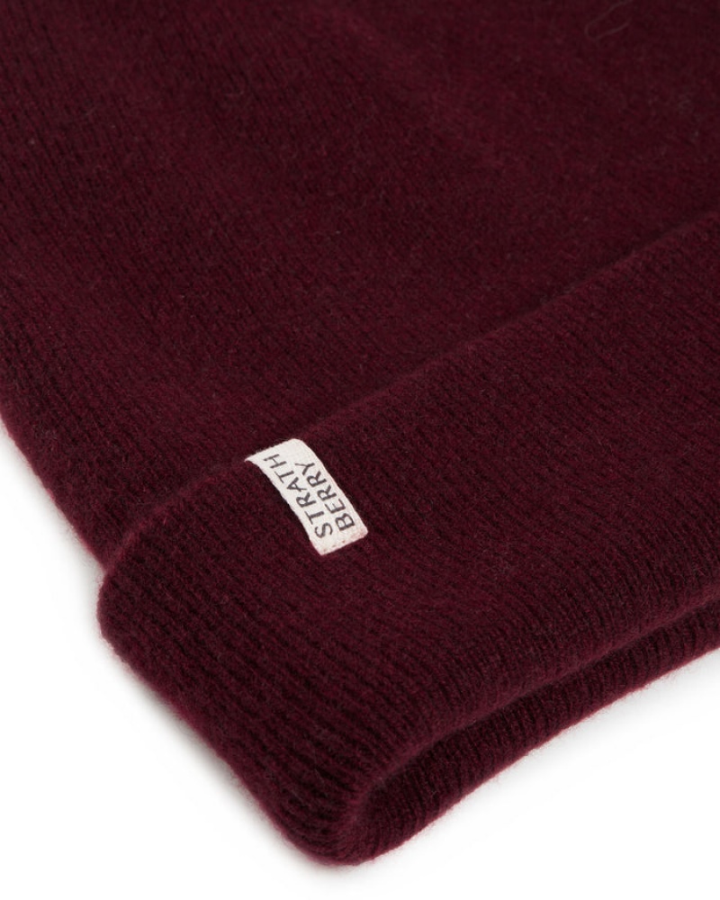 Burgundy Strathberry Cashmere Ribbed Beanie | UK PGHC-31768