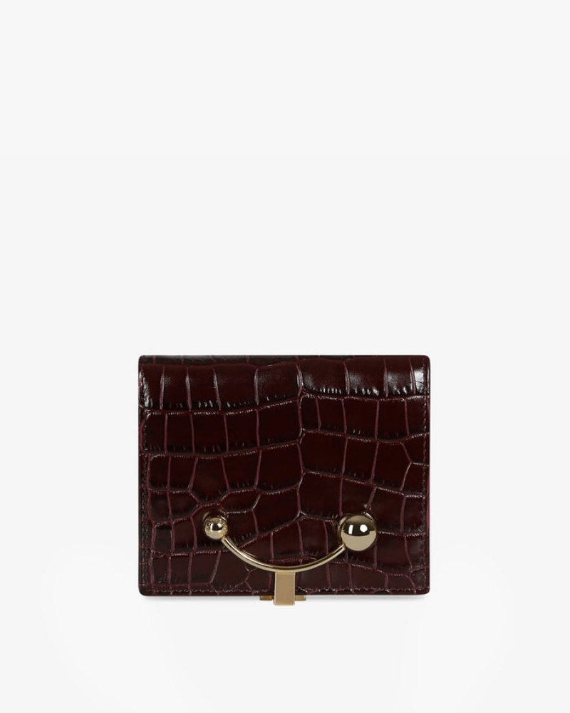 Burgundy Strathberry Crescent Croc-Embossed Leather Wallet | UK TDAM-36075