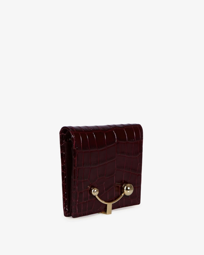 Burgundy Strathberry Crescent Croc-Embossed Leather Wallet | UK TDAM-36075