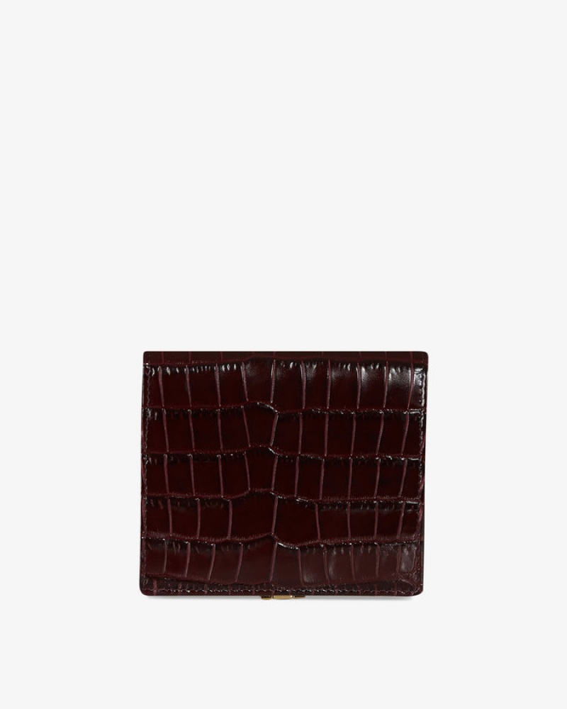 Burgundy Strathberry Crescent Croc-Embossed Leather Wallet | UK TDAM-36075