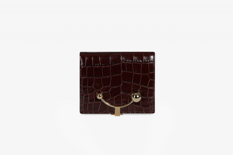 Burgundy Strathberry Crescent Croc-Embossed Leather Wallet | UK TDAM-36075