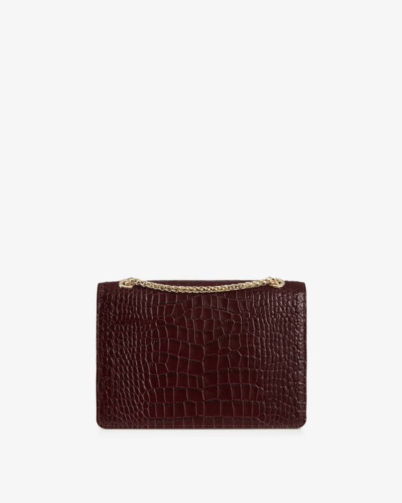 Burgundy Strathberry East/West Croc-Embossed Leather Shoulder Bag | UK QHWS-72194