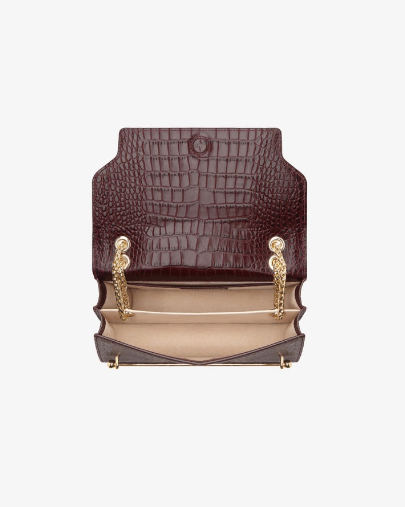 Burgundy Strathberry East/West Croc-Embossed Leather Shoulder Bag | UK QHWS-72194