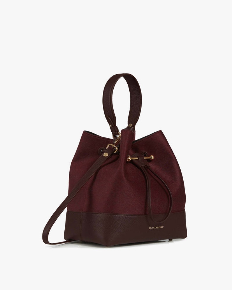 Burgundy Strathberry Lana Osette Midi Cashmere Wool Top Handle Bag | UK YBZH-32641