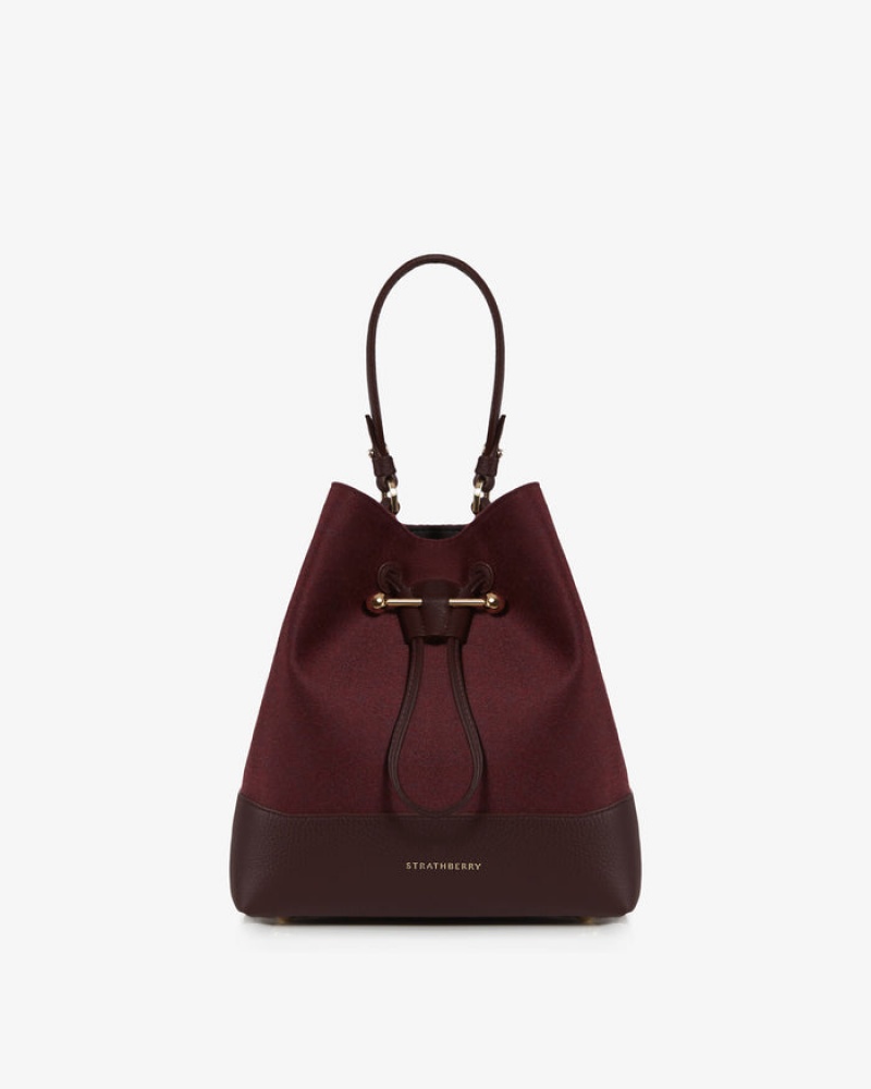 Burgundy Strathberry Lana Osette Midi Cashmere Wool Top Handle Bag | UK YBZH-32641