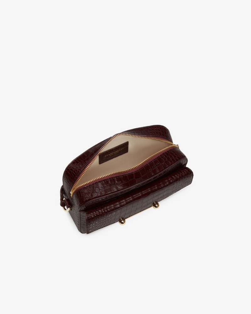 Burgundy Strathberry Mosaic Camera Croc-Embossed Leather Mini Bag | UK LWIY-29653