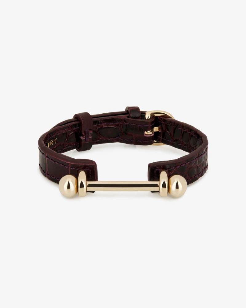 Burgundy Strathberry Music Bar Croc-Embossed Leather Bracelet | UK IWYB-02985