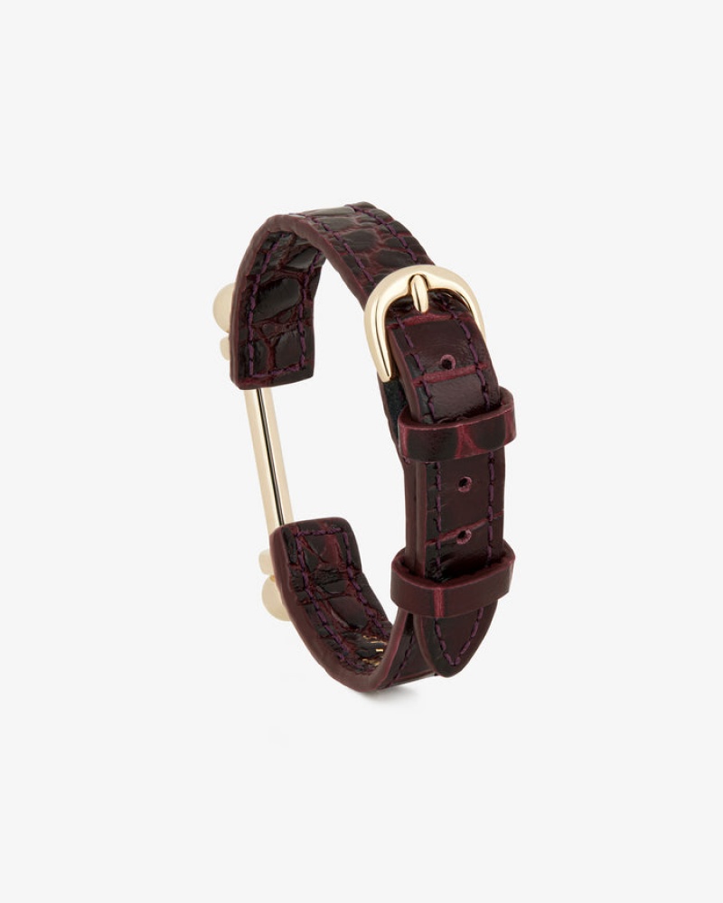 Burgundy Strathberry Music Bar Croc-Embossed Leather Bracelet | UK IWYB-02985