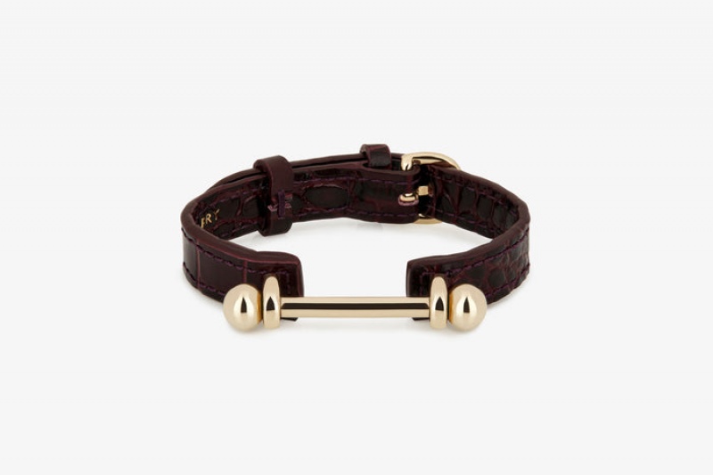 Burgundy Strathberry Music Bar Croc-Embossed Leather Bracelet | UK IWYB-02985