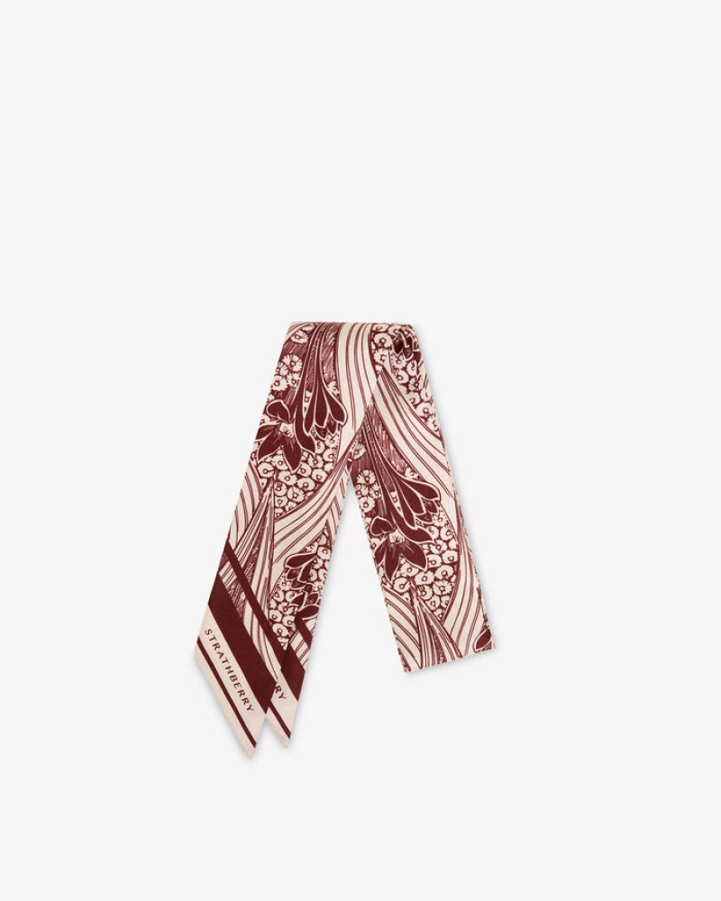 Burgundy Strathberry Silk Skinny Scarf | UK CRLG-29718