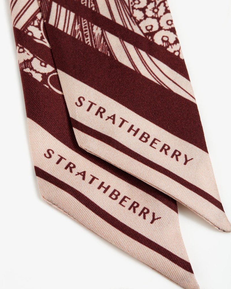 Burgundy Strathberry Silk Skinny Scarf | UK CRLG-29718