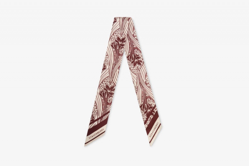 Burgundy Strathberry Silk Skinny Scarf | UK CRLG-29718