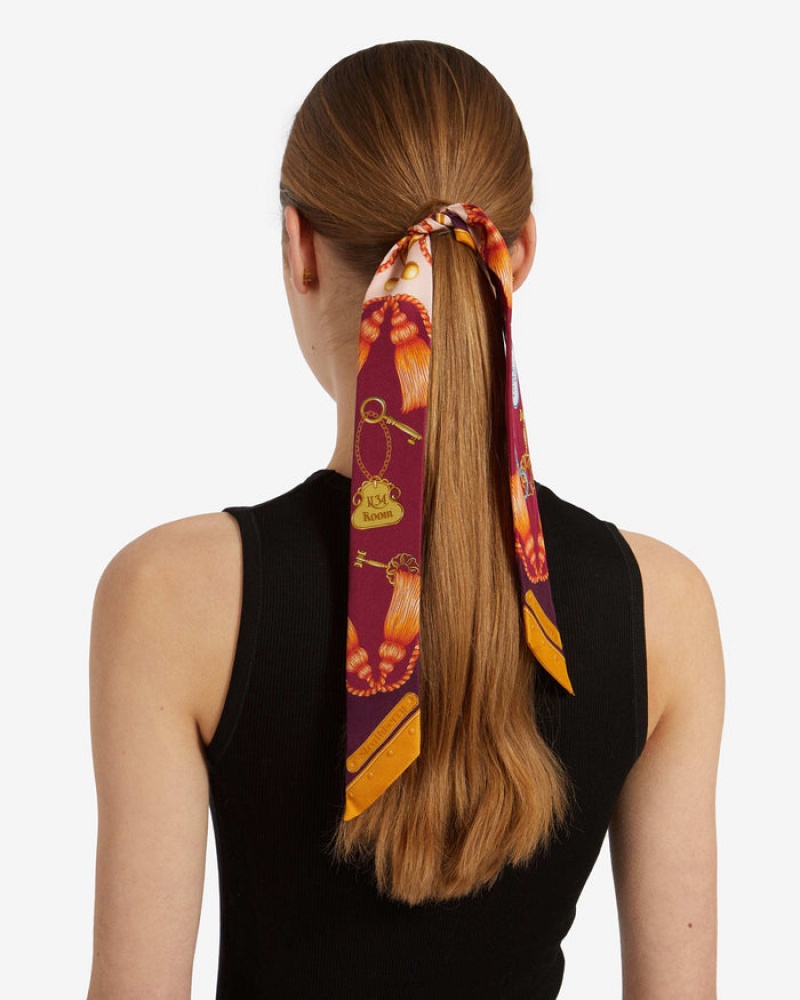 Burgundy Strathberry Silk Skinny Scarf | UK ZUAX-81057