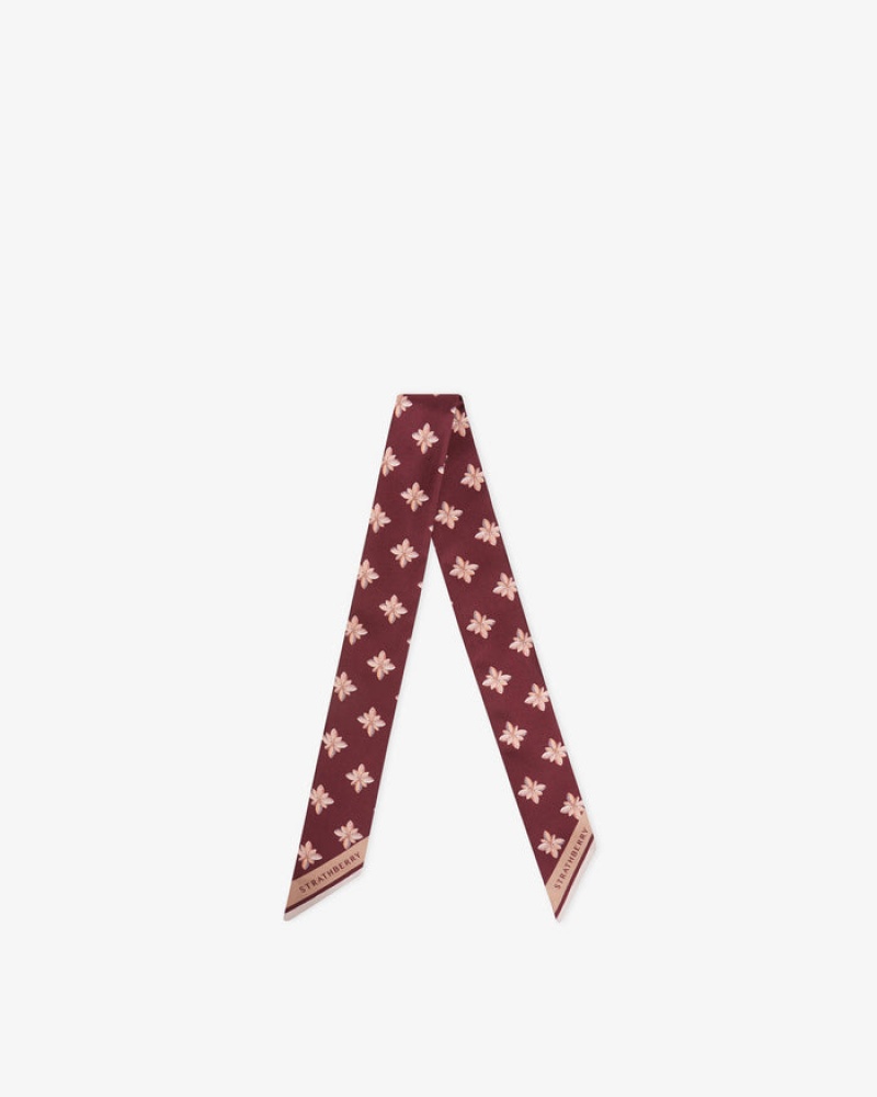 Burgundy Strathberry Silk Skinny Scarf | UK BLQR-27953