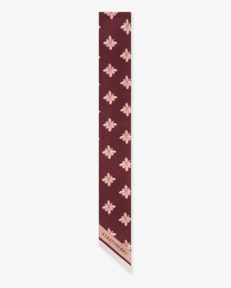 Burgundy Strathberry Silk Skinny Scarf | UK BLQR-27953