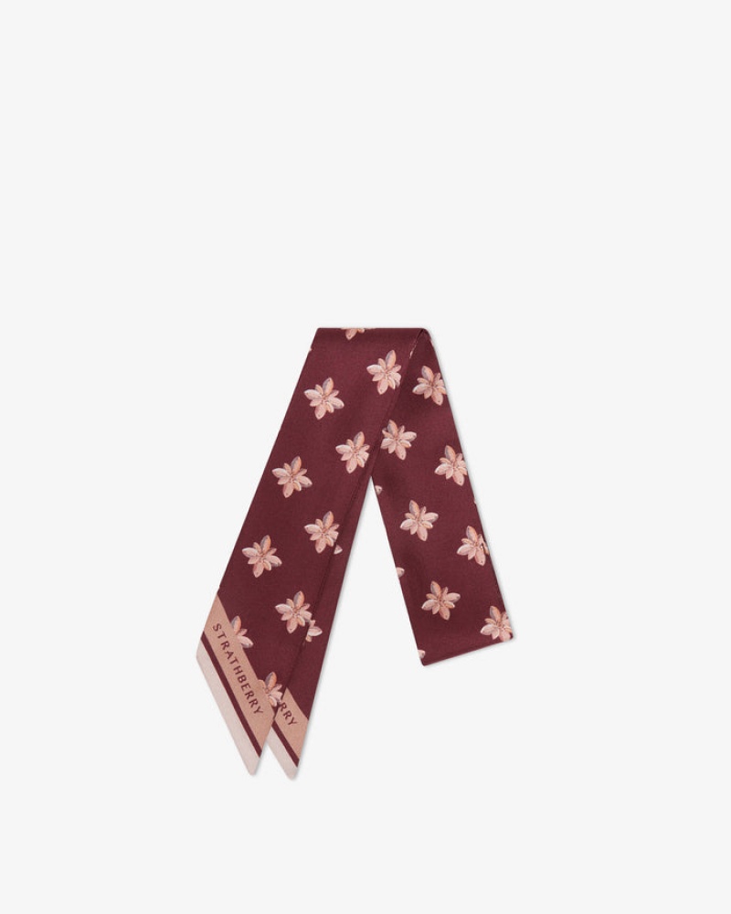 Burgundy Strathberry Silk Skinny Scarf | UK BLQR-27953