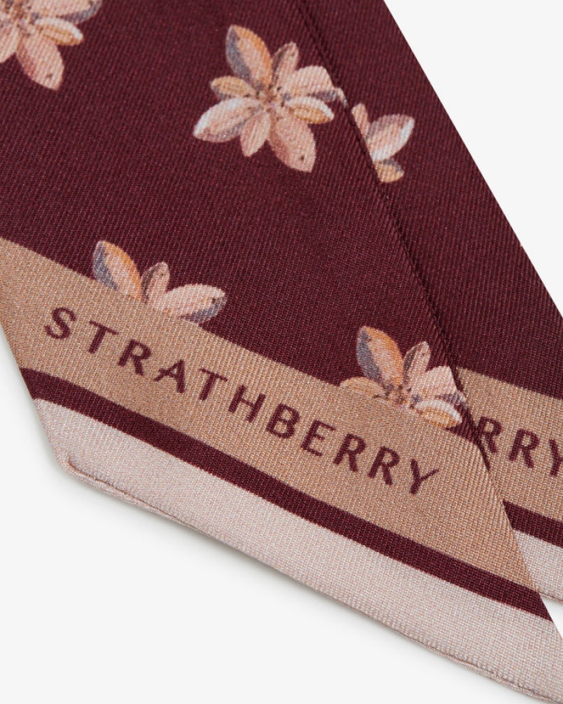 Burgundy Strathberry Silk Skinny Scarf | UK BLQR-27953