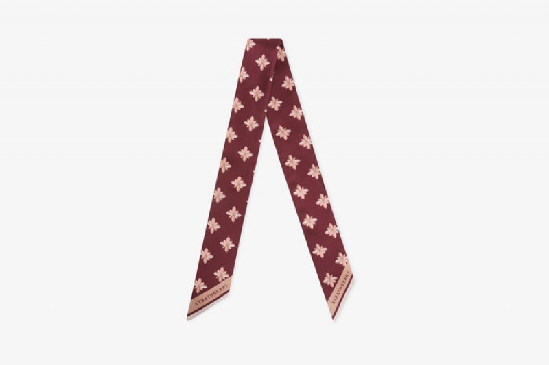 Burgundy Strathberry Silk Skinny Scarf | UK BLQR-27953