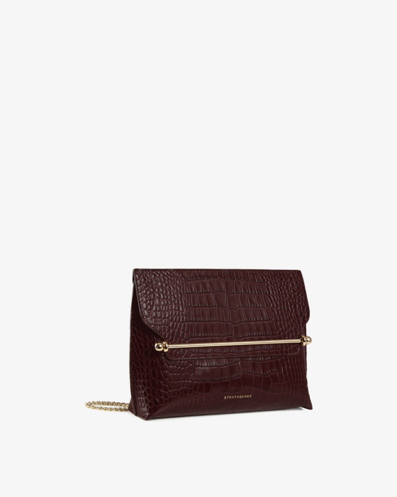 Burgundy Strathberry Stylist Croc-Embossed Leather Crossbody Bag | UK QYWR-04786