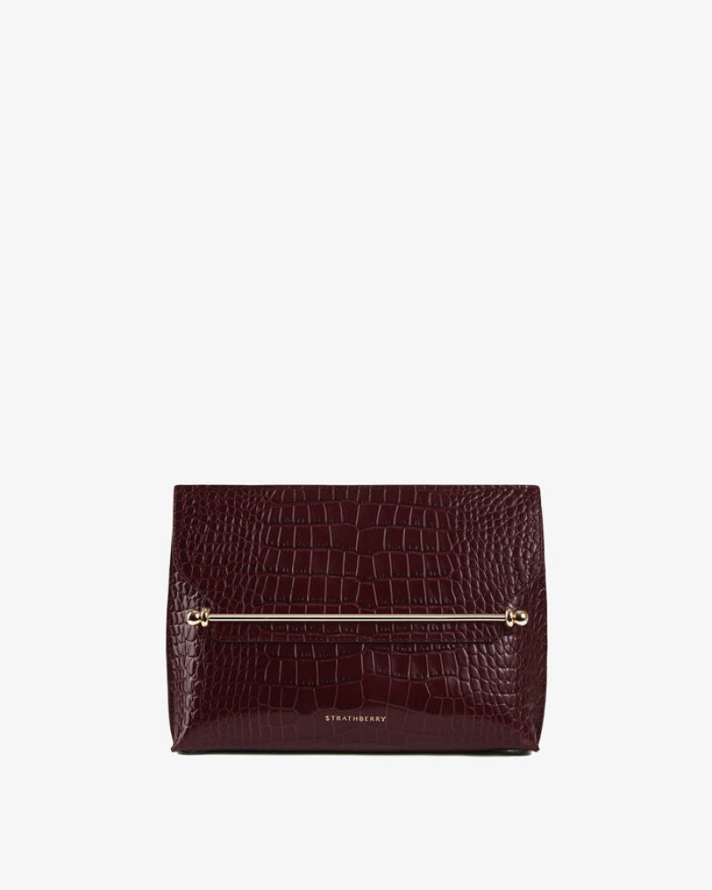 Burgundy Strathberry Stylist Croc-Embossed Leather Crossbody Bag | UK QYWR-04786