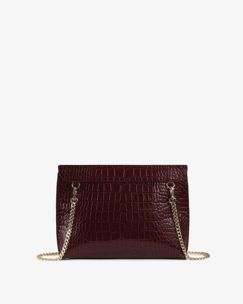 Burgundy Strathberry Stylist Croc-Embossed Leather Crossbody Bag | UK QYWR-04786