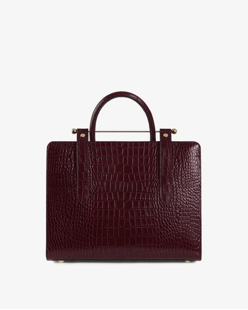 Burgundy Strathberry The Midi Tote Croc-Embossed Leather Crossbody Bag | UK XUNS-64187