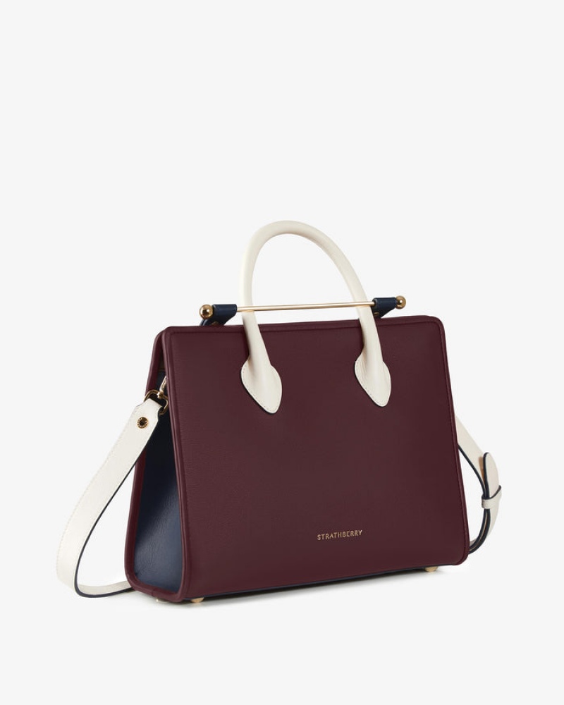 Burgundy Strathberry The Midi Tote Crossbody Bag | UK FACT-34718