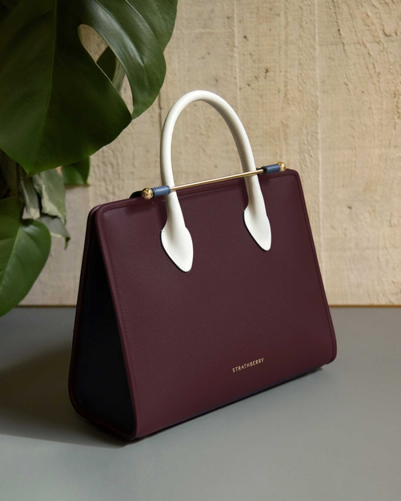 Burgundy Strathberry The Midi Tote Crossbody Bag | UK FACT-34718