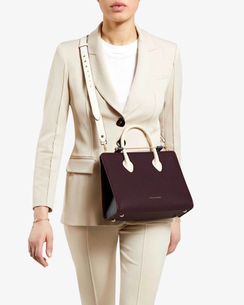 Burgundy Strathberry The Midi Tote Crossbody Bag | UK FACT-34718