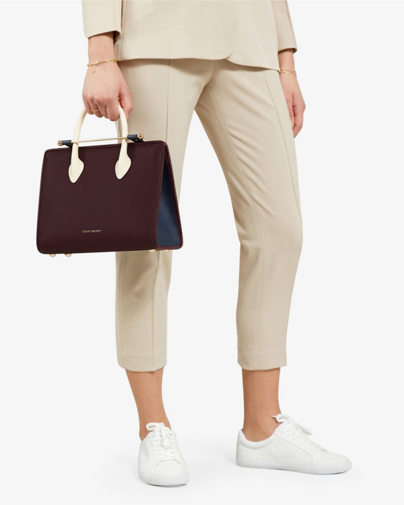 Burgundy Strathberry The Midi Tote Top Handle Bag | UK HXEJ-96348