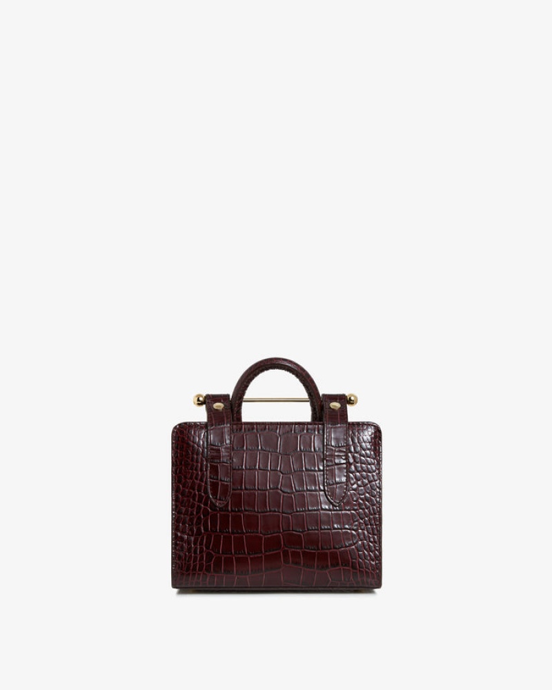 Burgundy Strathberry The Nano Tote Croc-Embossed Leather Mini Bag | UK VKRU-47132