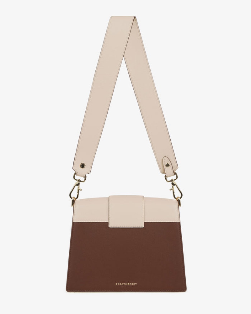 Chocolate Beige Strathberry Box Crescent Shoulder Bag | UK CNOY-61853