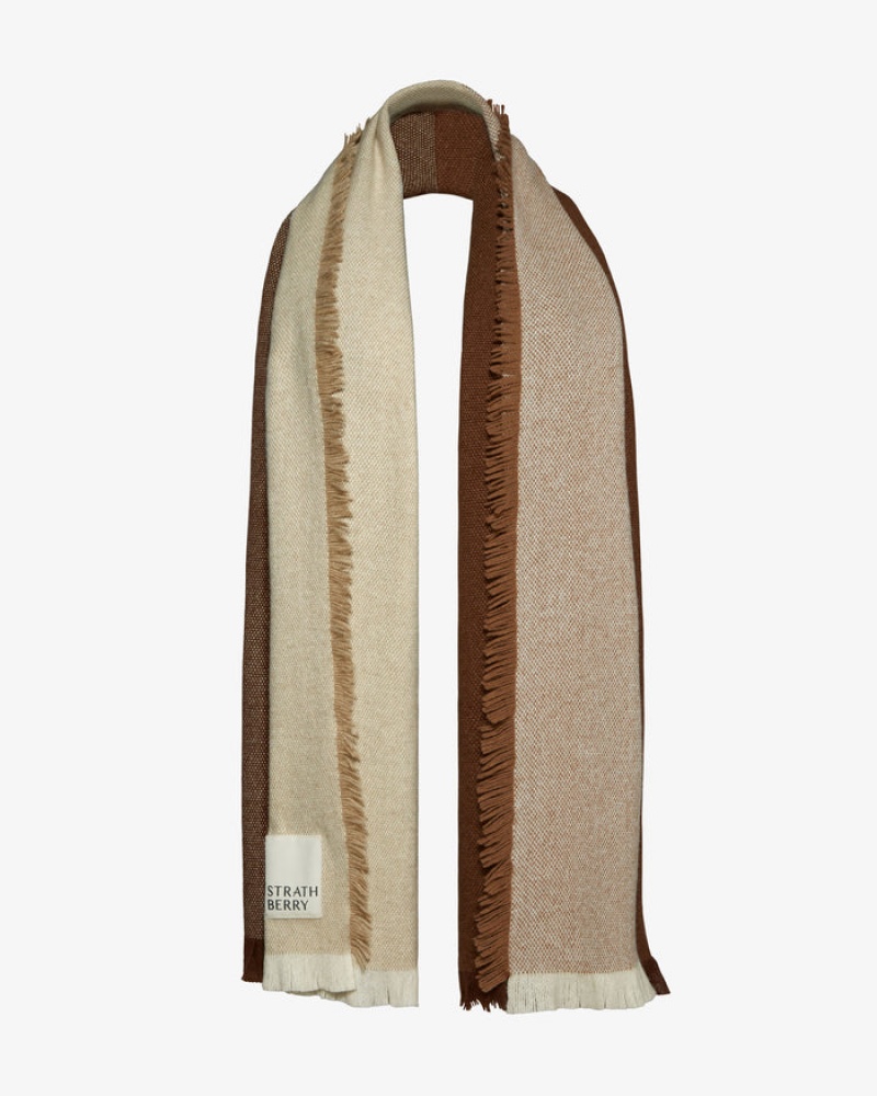 Chocolate Strathberry Cashmere Wool Colourblock Scarf | UK DBJP-98124