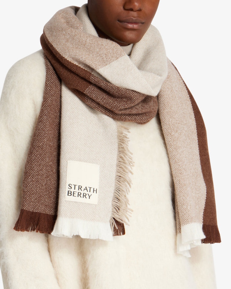 Chocolate Strathberry Cashmere Wool Colourblock Scarf | UK DBJP-98124