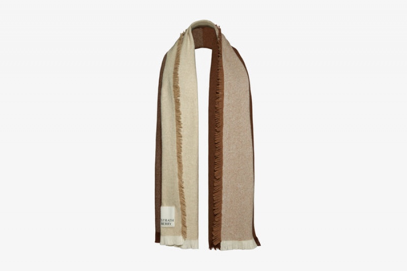 Chocolate Strathberry Cashmere Wool Colourblock Scarf | UK DBJP-98124