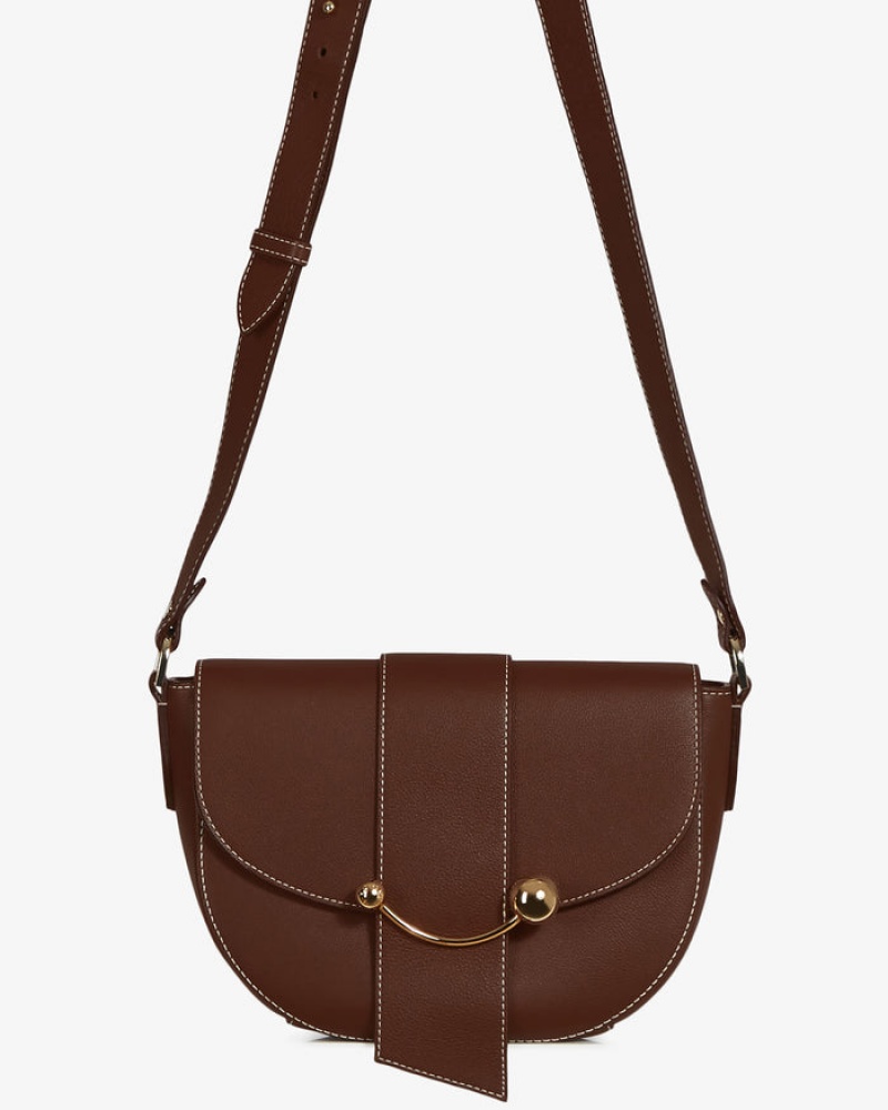 Chocolate Strathberry Crescent Satchel With Stitch Shoulder Bag | UK MUBH-61324