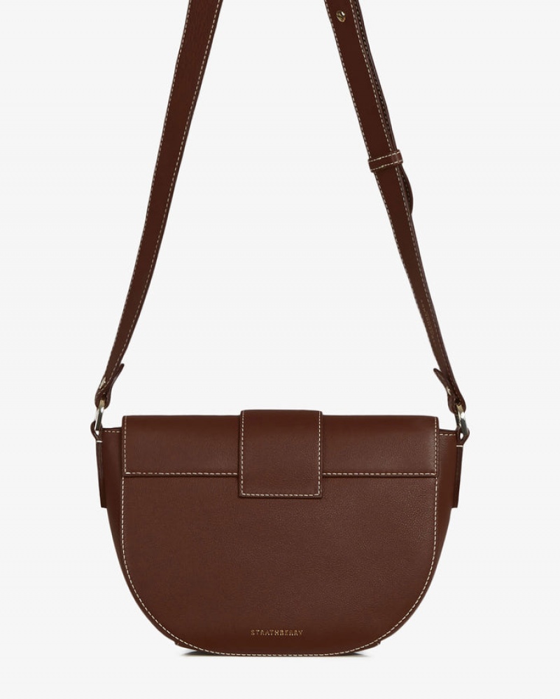 Chocolate Strathberry Crescent Satchel With Stitch Shoulder Bag | UK MUBH-61324