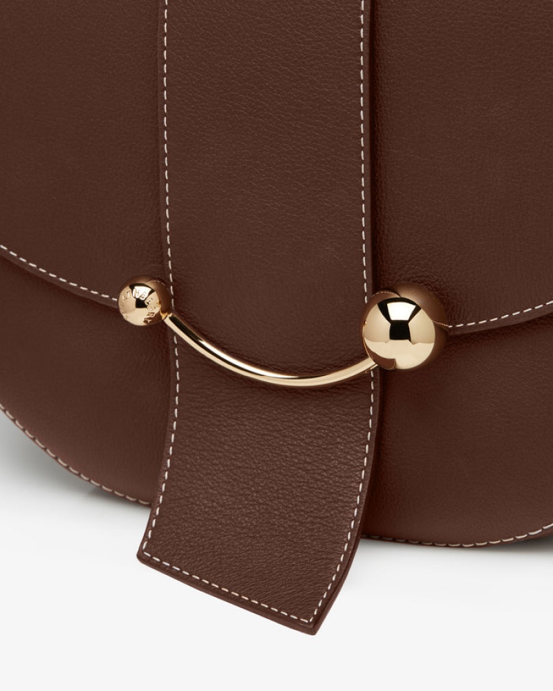 Chocolate Strathberry Crescent Satchel With Stitch Shoulder Bag | UK MUBH-61324