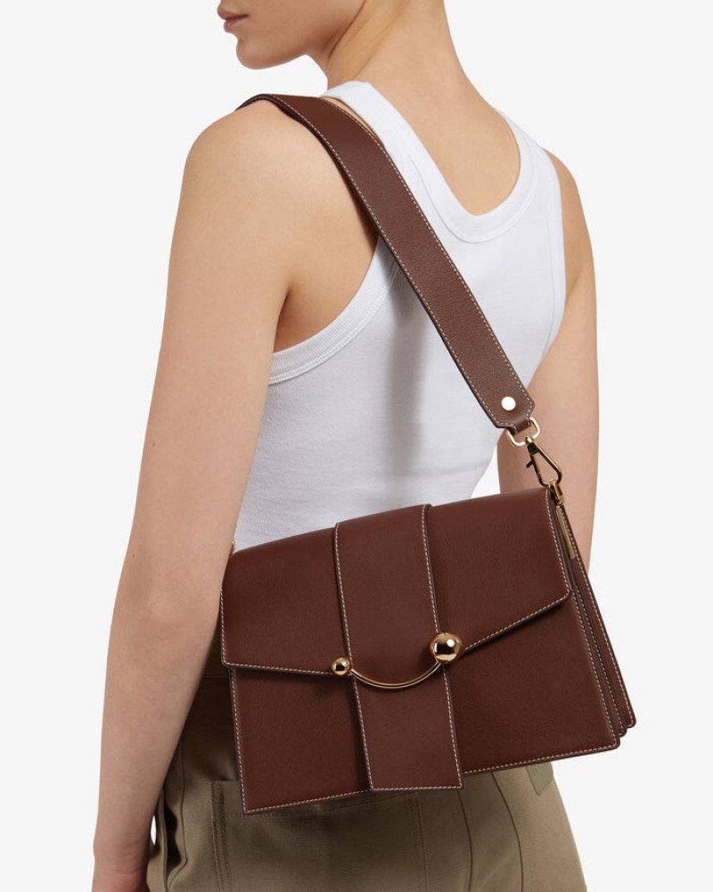 Chocolate Strathberry Crescent Shoulder With Stitch Crossbody Bag | UK ZHLC-42836