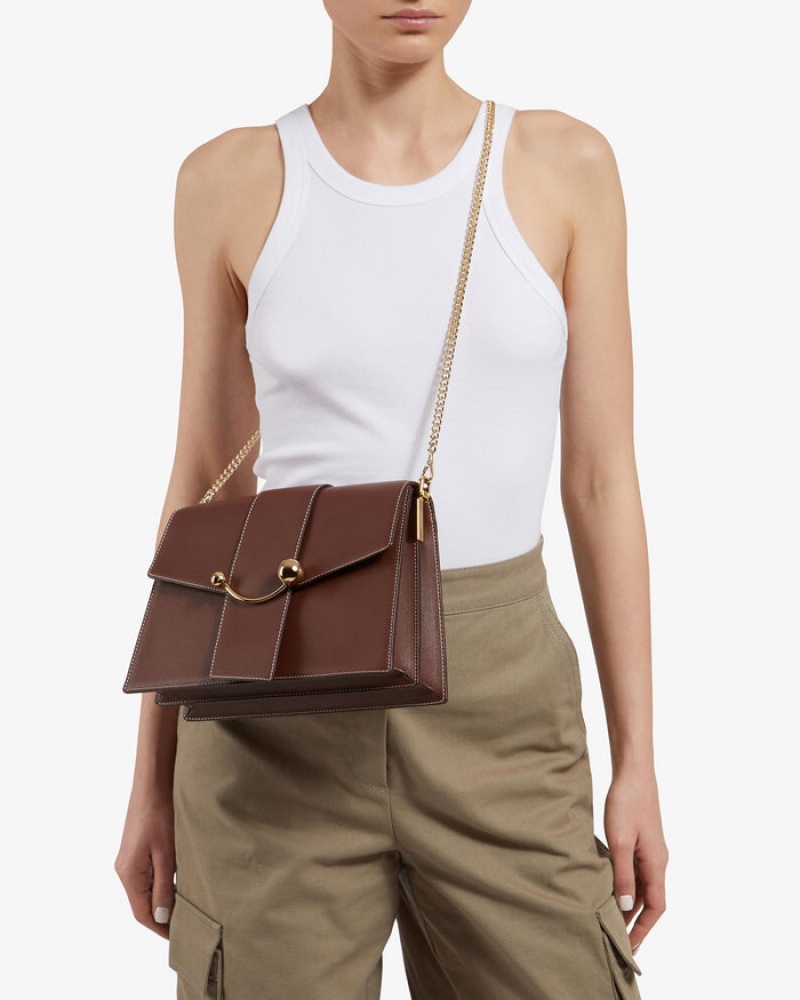 Chocolate Strathberry Crescent Shoulder With Stitch Crossbody Bag | UK ZHLC-42836