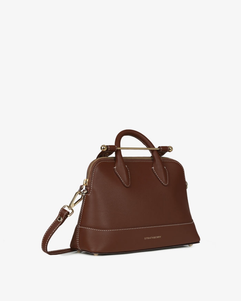 Chocolate Strathberry Dome Mini With Stitch Top Handle Bag | UK JRLT-64892